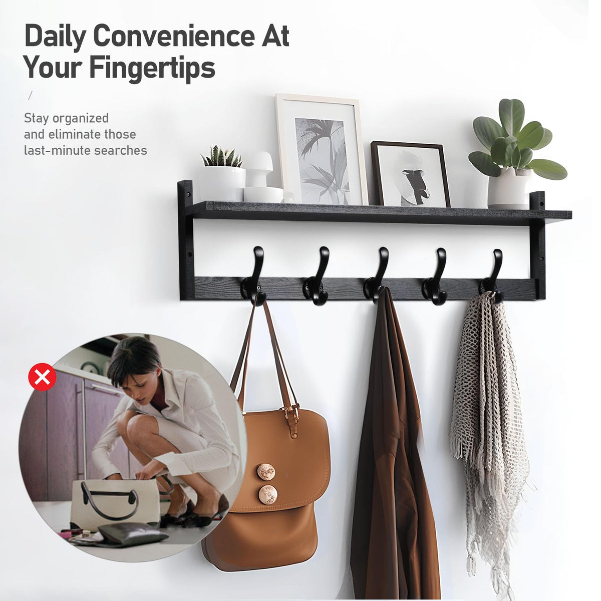 Tatub wall-mount coat rack with sturdy metal hooks for durability.