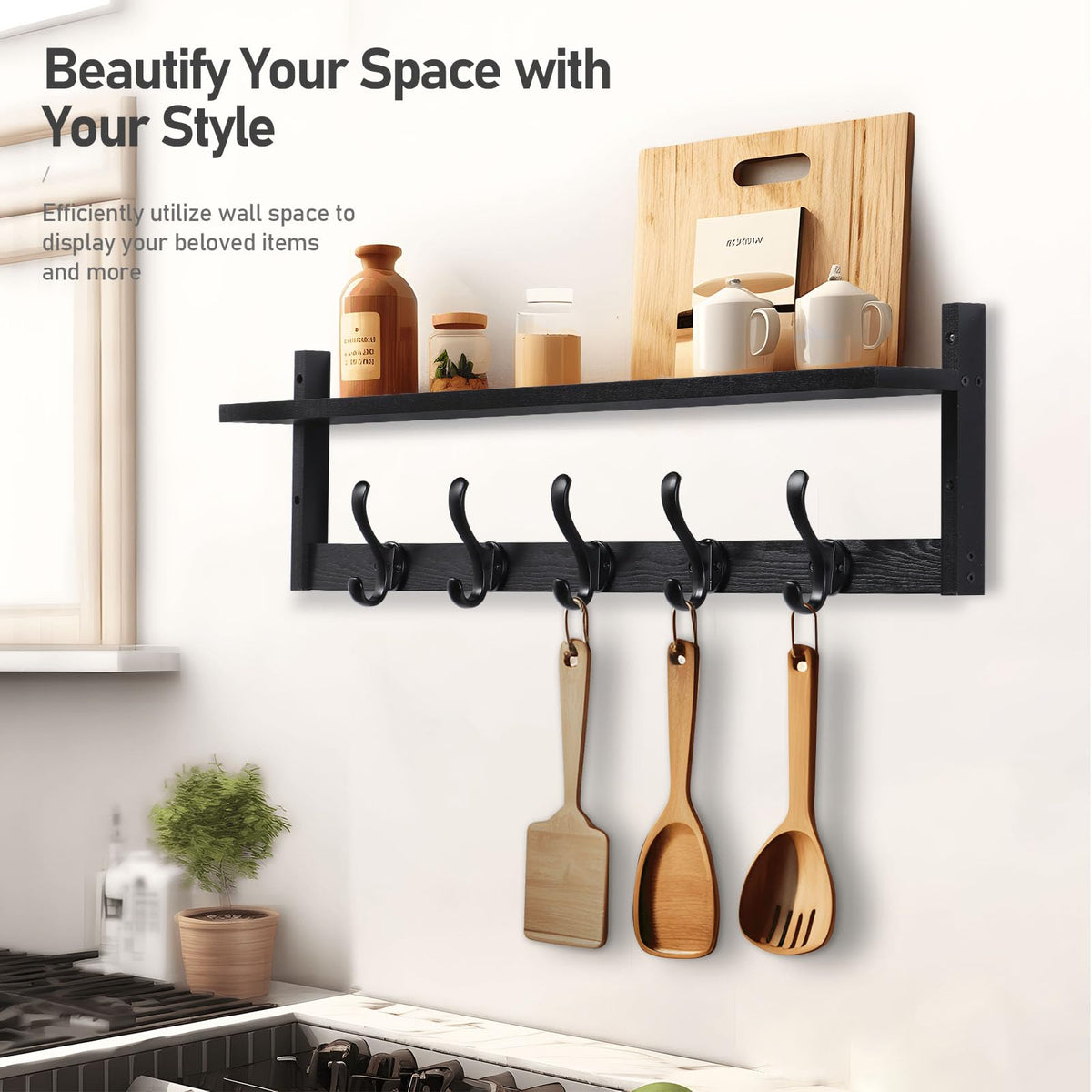 Tatub black coat rack adds sleek space-saving style to any hallway.