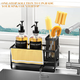 Tatull sink organizer helps keep bottles and brushes within reach.