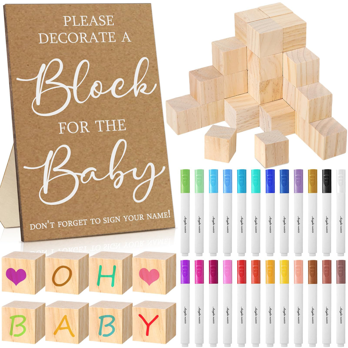Tatuo baby shower block games sign for personalized DIY decor