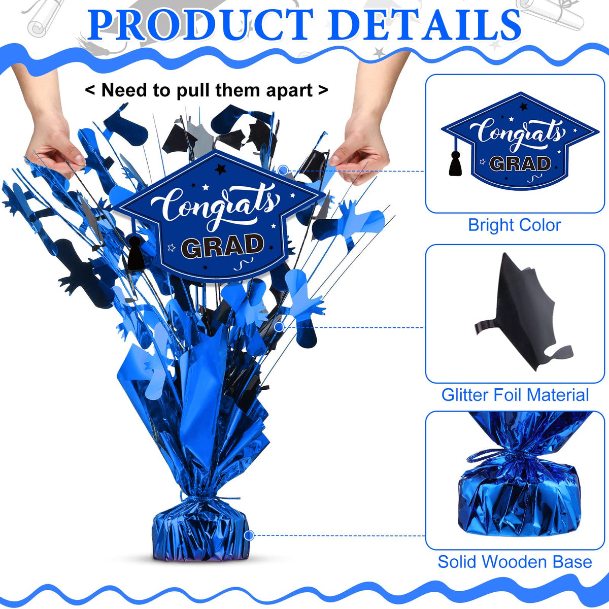 Tatuo blue metallic base centerpiece provides sturdy display