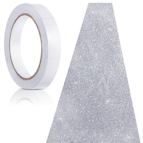 Tatuo glitter rug runway in silver for elegant entrances.