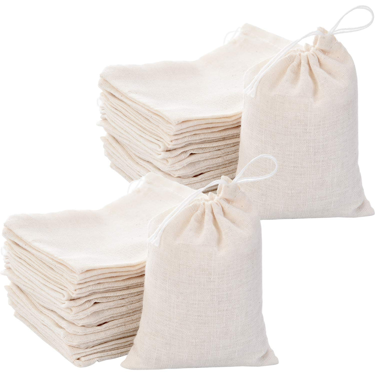 Tatuo muslin burlap bag opens with drawstring for easy sealing and gifting.