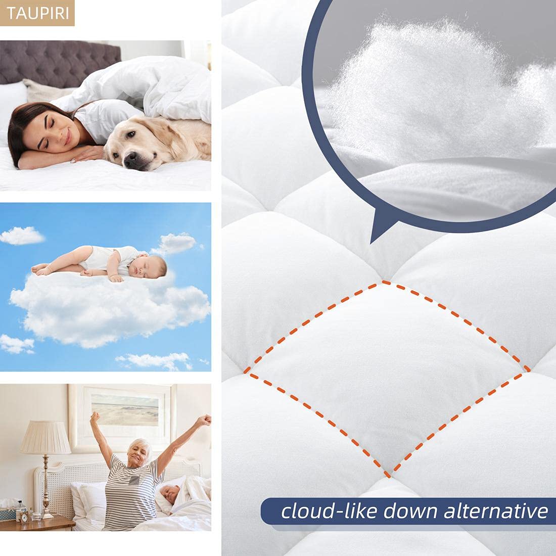 Taupiri King Quilted Mattress Pad Cover cooling air layer promotes breathability for restful nights.