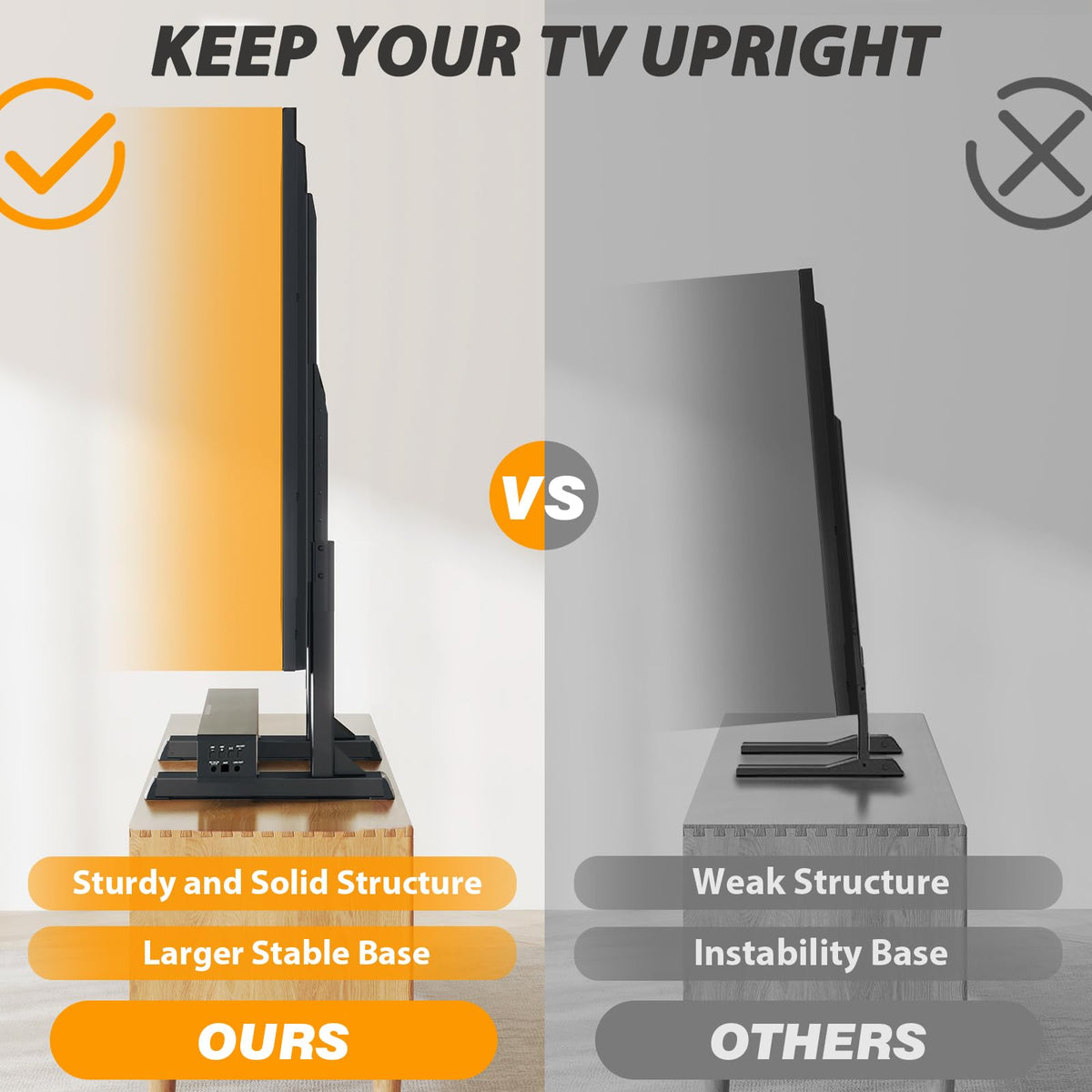 TAVR Furniture TV stand height adjustment from 26.7 to 32 inches for optimal viewing