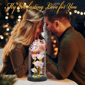 Tayfeim handcrafted rose encased in glass within a crystal dome