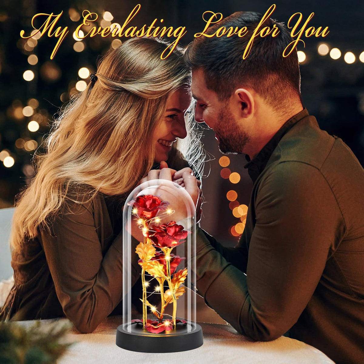 Tayfeim LED rose glow inside a glass dome for warm mood lighting
