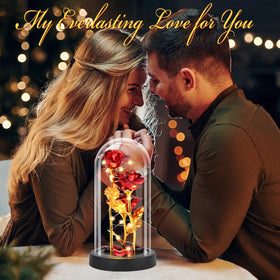 Tayfeim LED rose glow inside a glass dome for warm mood lighting
