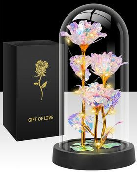 Tayfeim Mothers Day Glass Rose Dome with three lifelike roses for lasting gifting