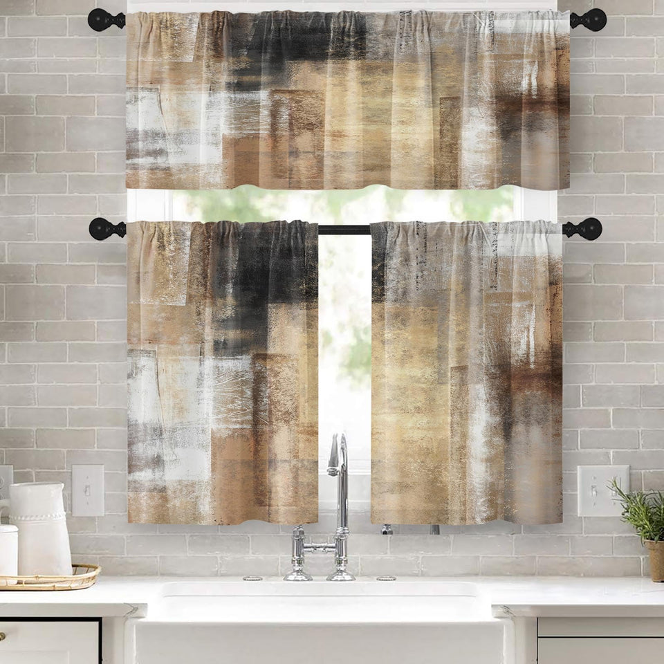 Tayney brown kitchen valance 52x18 offering soft light diffusion and privacy.