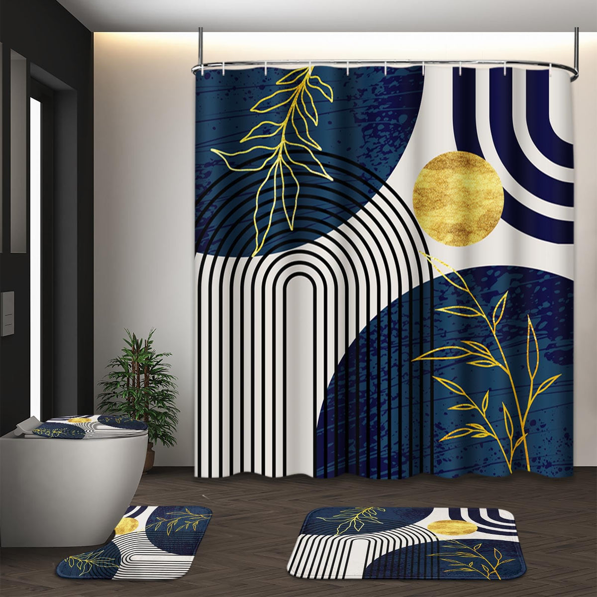 Tayney dark blue gold boho shower curtain 72x72 adds durable style