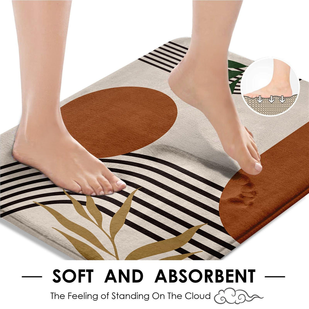 Tayney U-shaped bath rug provides non-slip safety on slick floors.