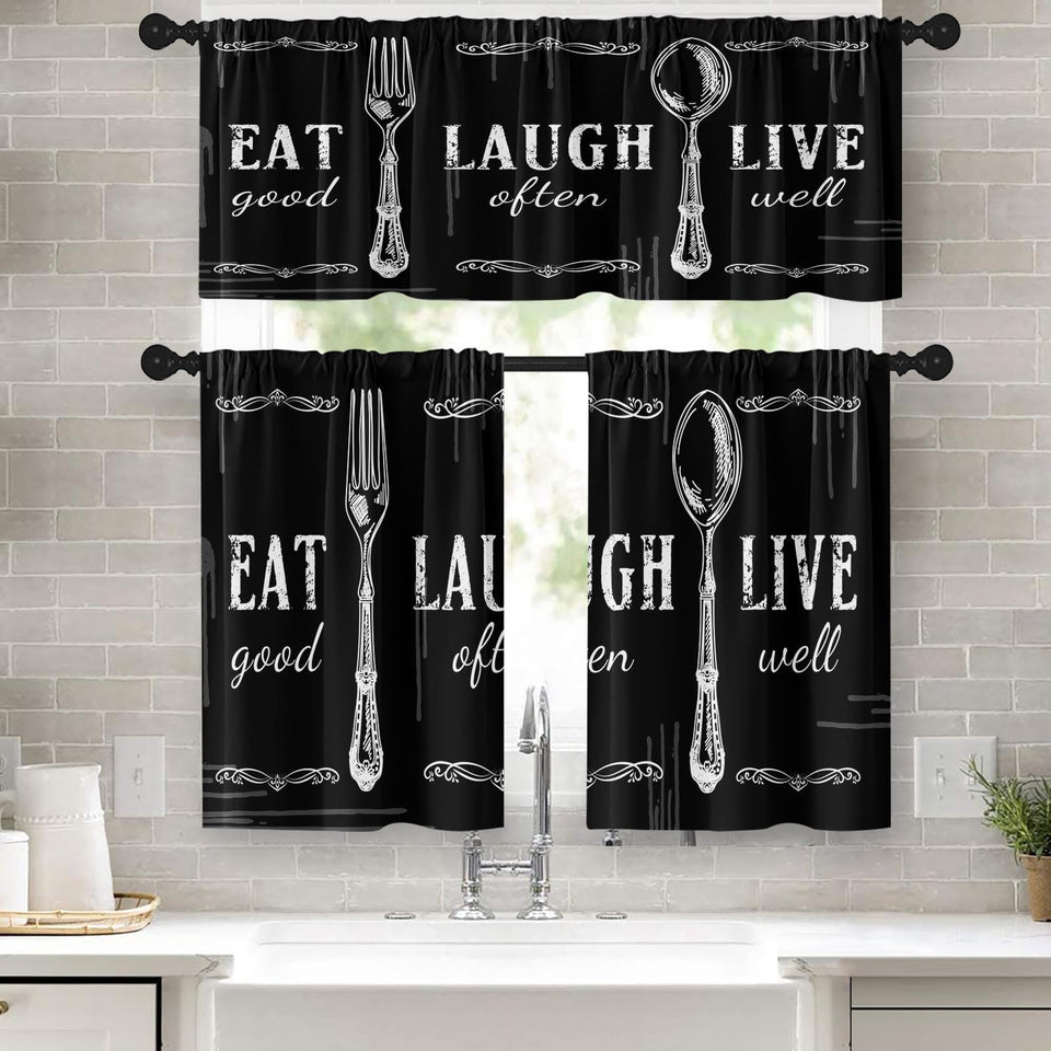 The Tayney valance 52in x 18in drapes provide soft privacy in your kitchen.