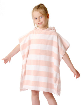 TBEZY toddler bath towel poncho in pink with hood for quick drying after bath.