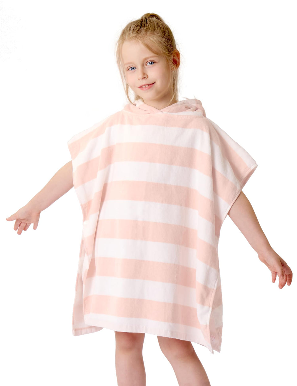 TBEZY toddler bath towel poncho in pink with hood for quick drying after bath.