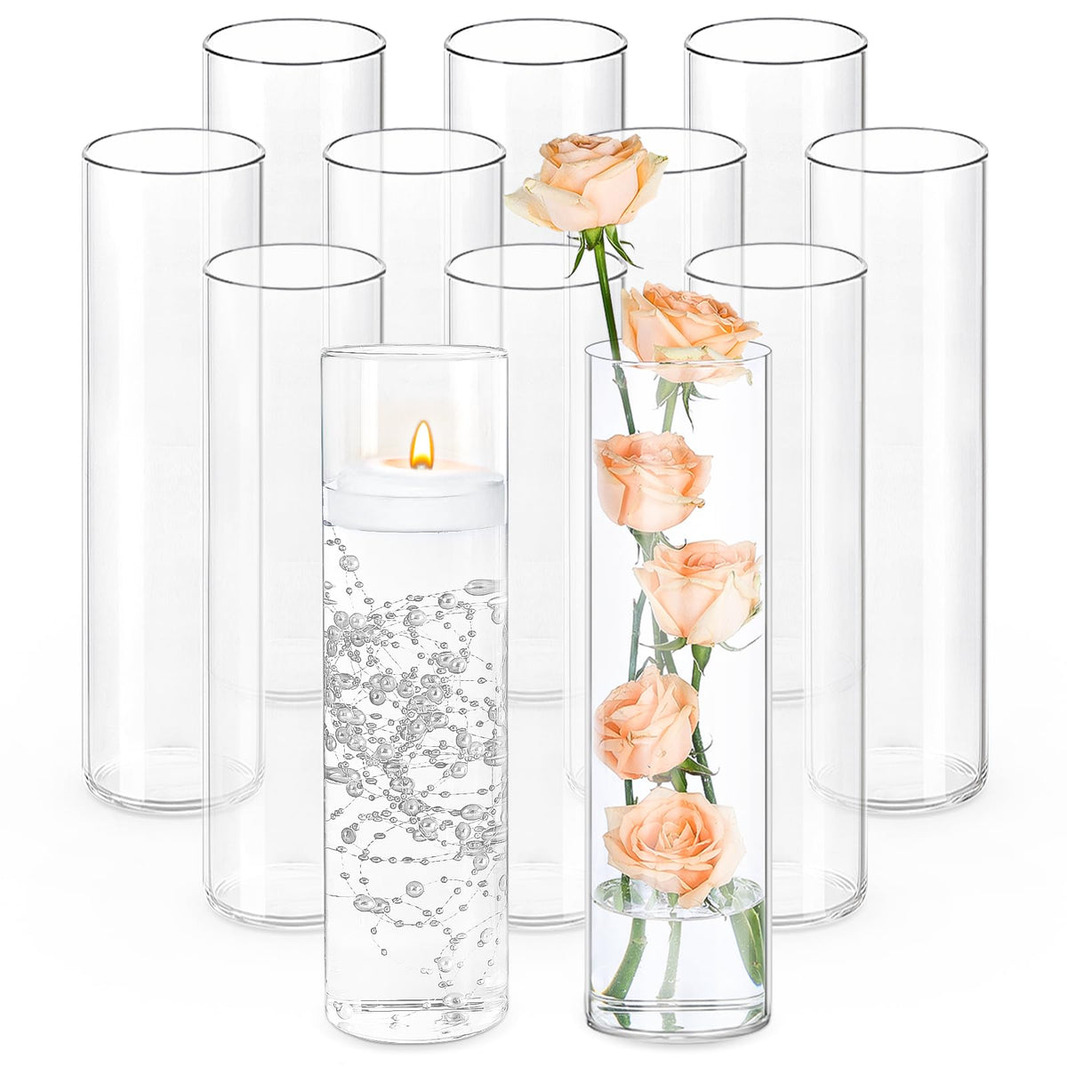TBWIND 12-inch glass cylinder vase top view for elegant wedding centerpieces