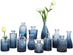 TBWIND 12P blue glass bud vases set for cohesive blue centerpieces