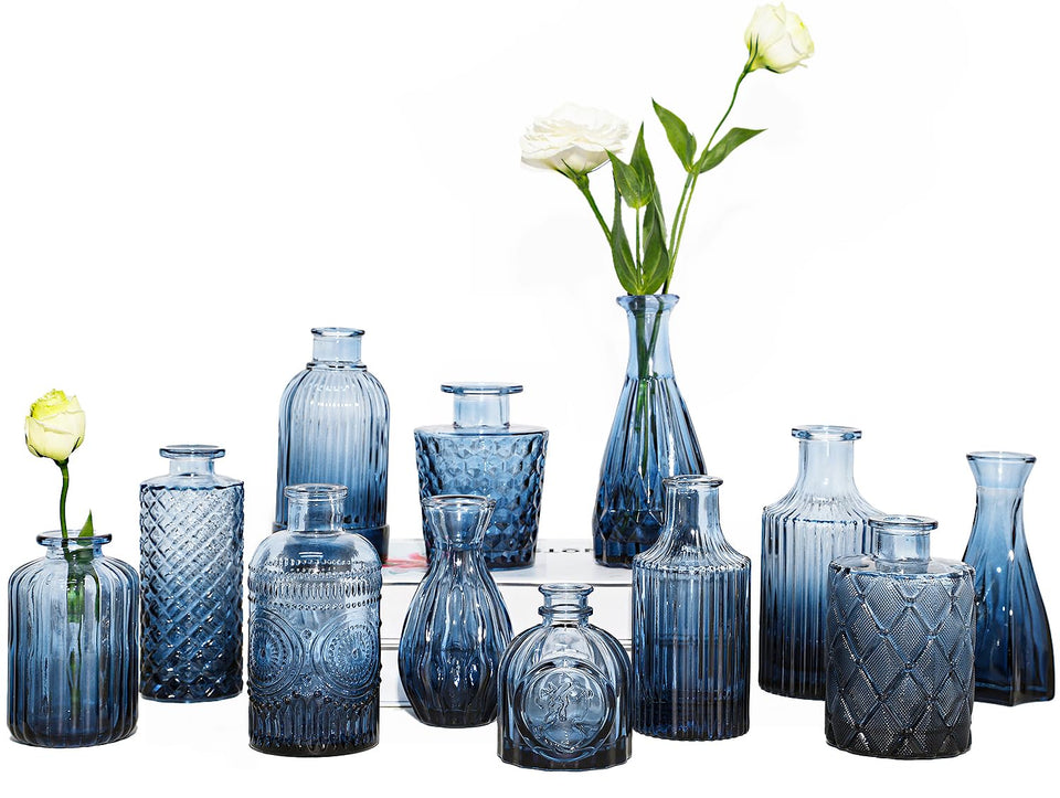 TBWIND 12P blue glass bud vases set for cohesive blue centerpieces