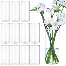 TBWIND 12-pack glass cylinder vases showcase blooms as elegant centerpieces for weddings.