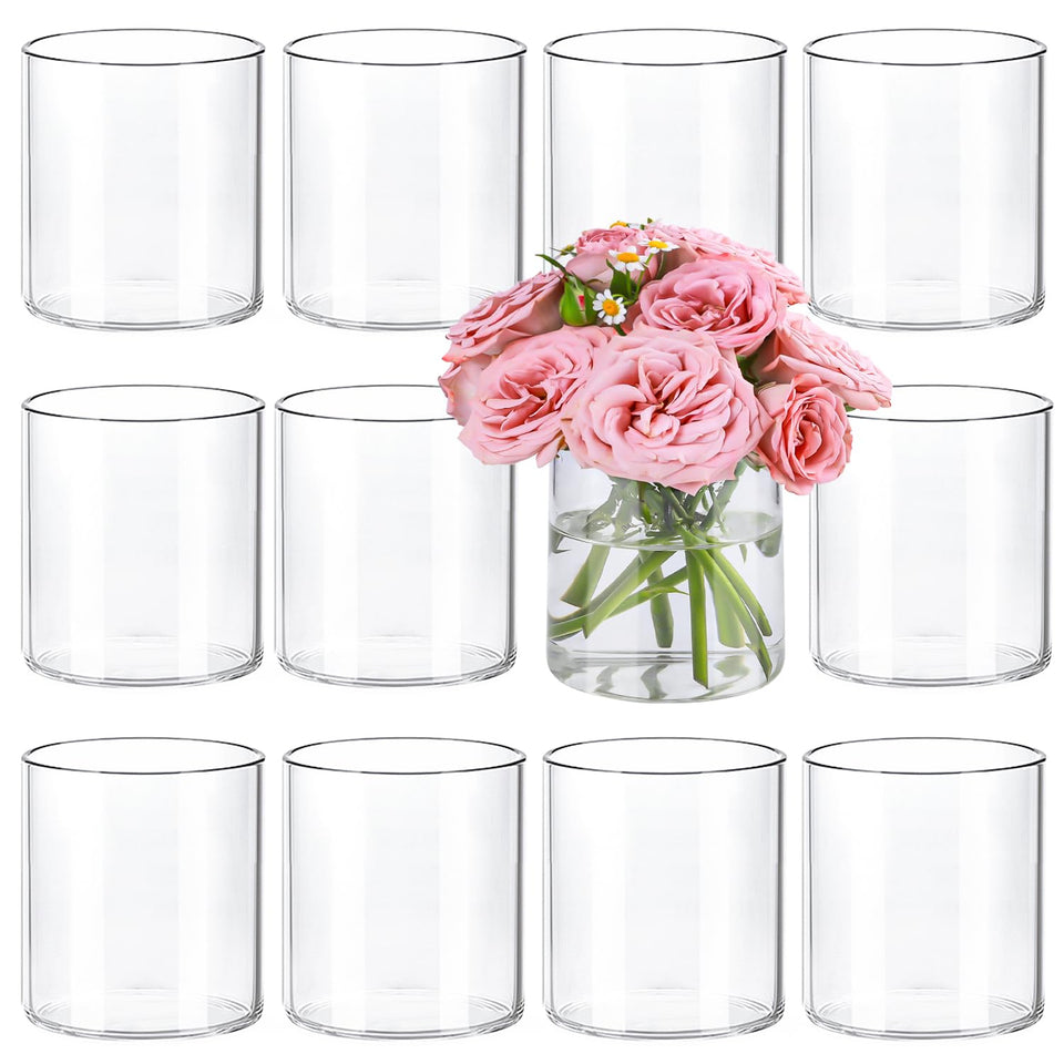 TBWIND 12-pack clear glass cylinder vases for wedding centerpieces and home decor