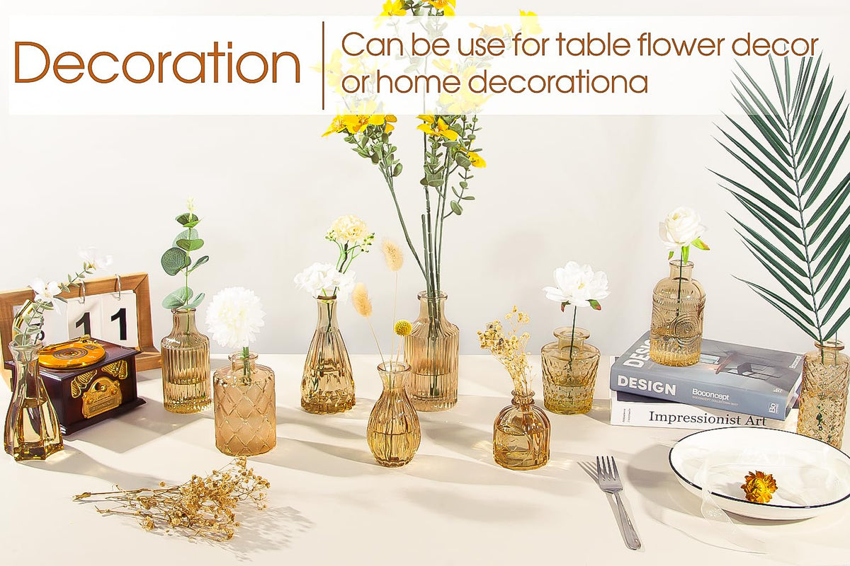 TBWIND amber bud vase highlighting warm color for refined wedding decor.