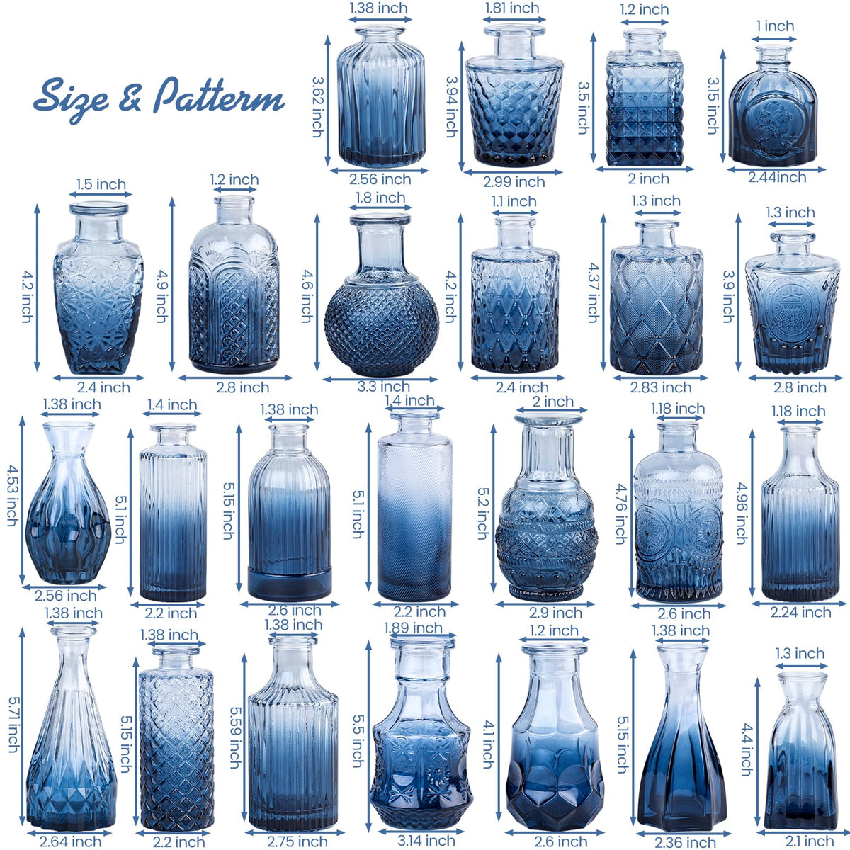 TBWIND sturdy blue glass bud vases reflect light beautifully for home decor.