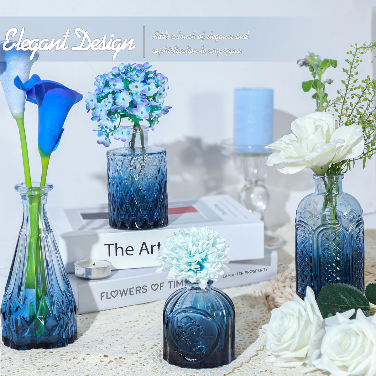 TBWIND blue bud vases perfect for small flowers or dried arrangements.