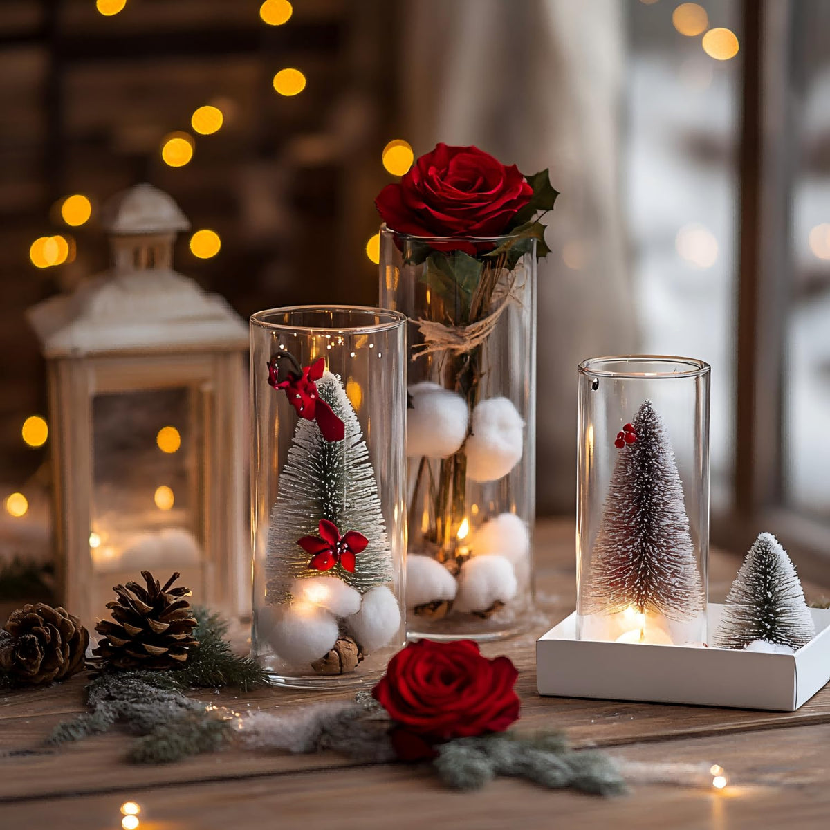 TBWIND clear vase set doubles as candle holders and display pieces.