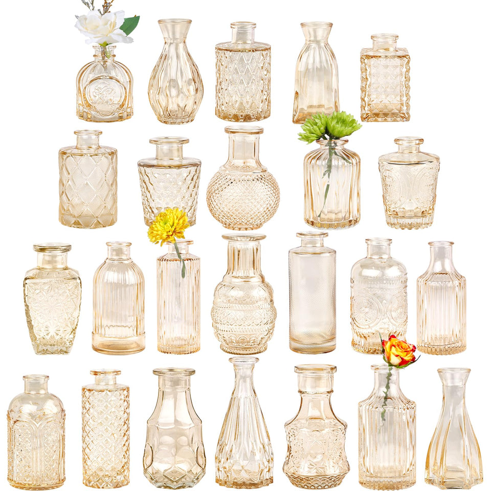 TBWIND glass bud vase amber 24-pack for elegant wedding centerpieces.