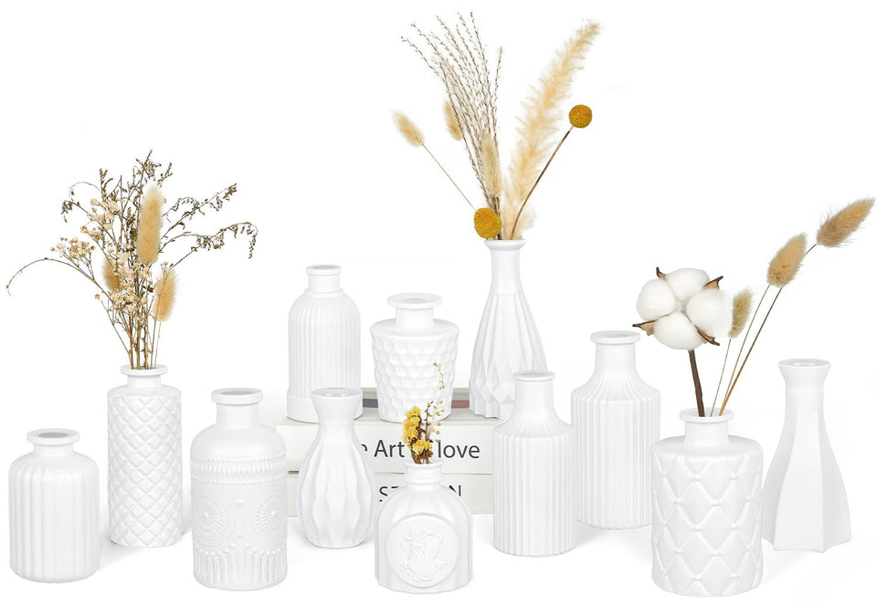 TBWIND bud vase set of 12 with varied silhouettes for stylish shelves