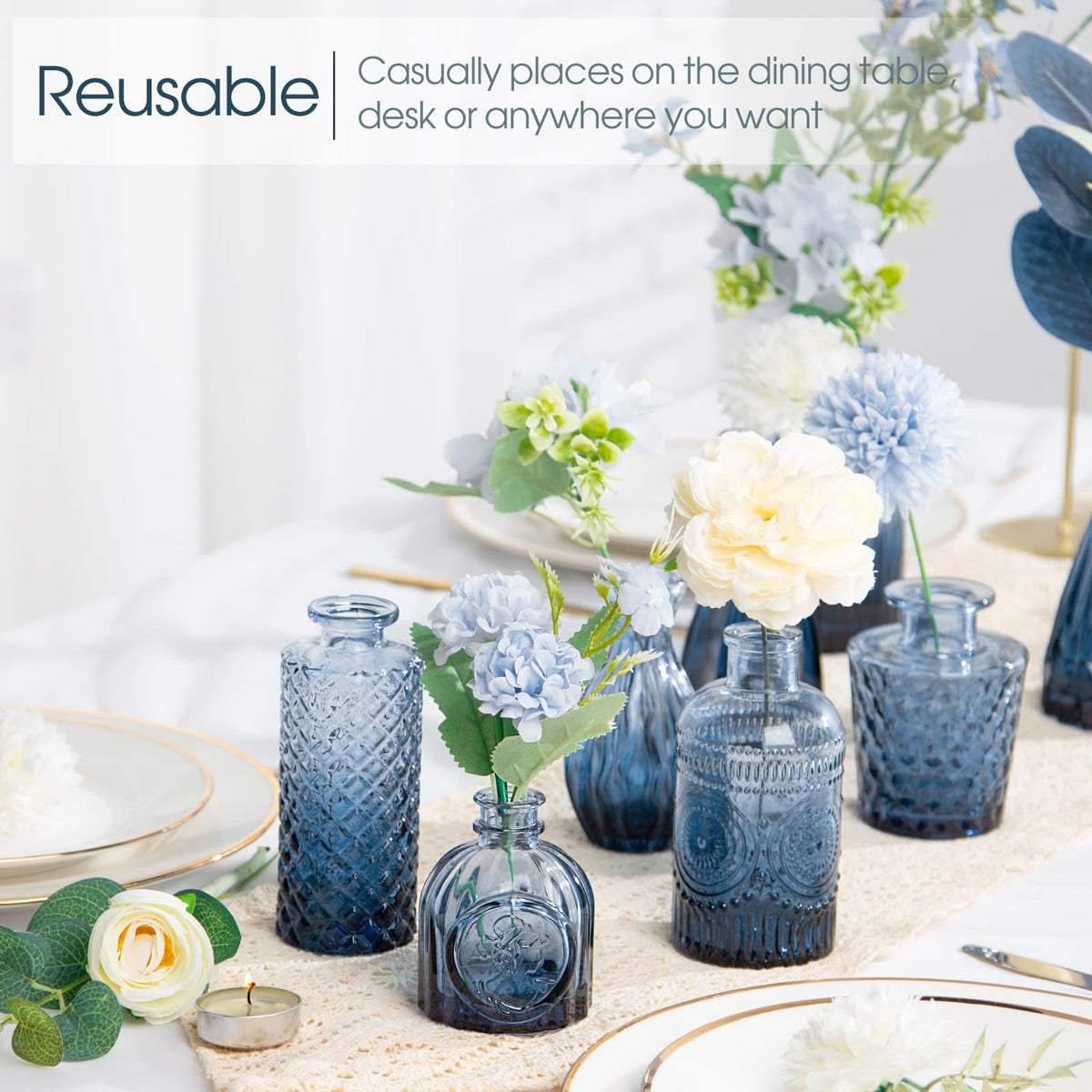 TBWIND thick sturdy glass vase with textured surface enhances light and shine