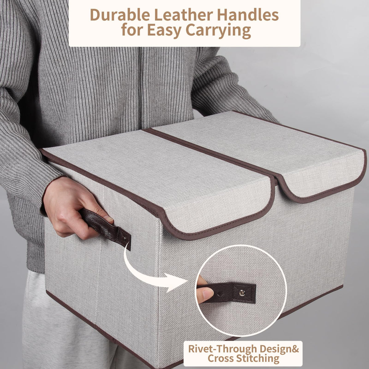 Tcbelosion storage box sturdy leather handles for easy portability.
