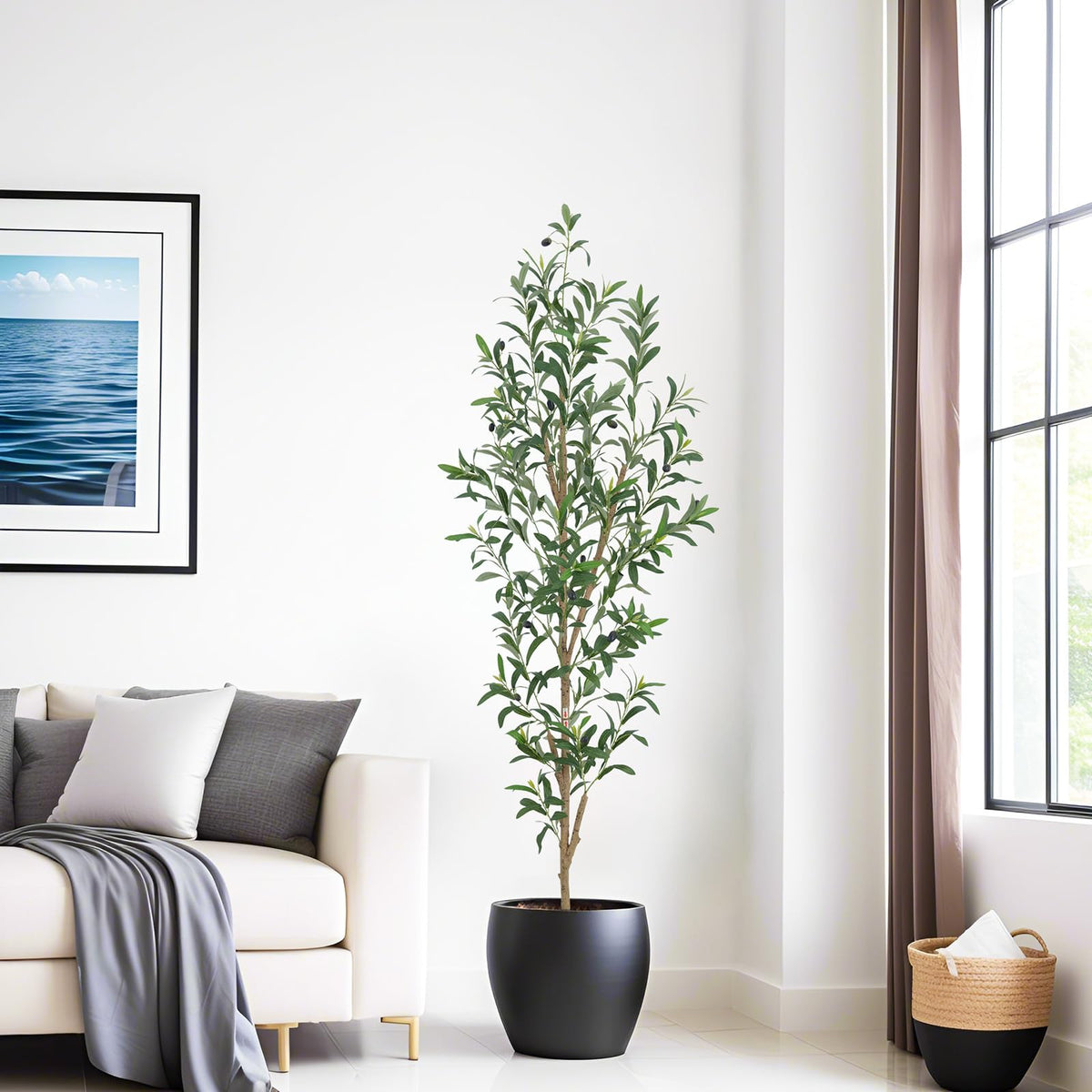 TDIAOL 6ft olive tree faux olives detail adds subtle fruit accents.