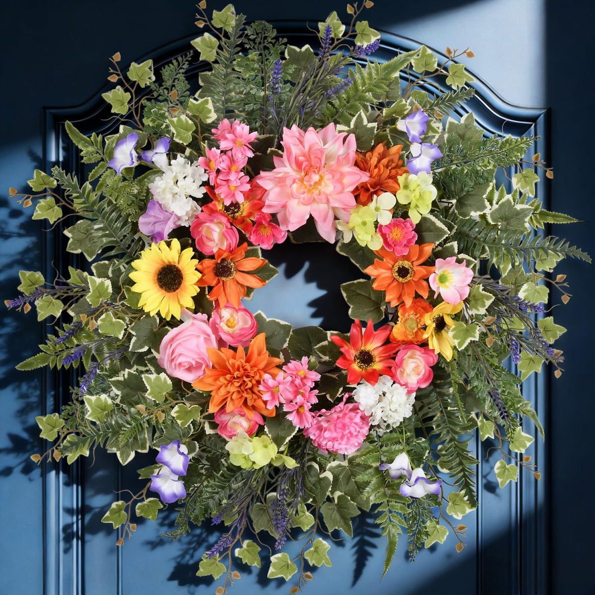 TechKen wreath allows quick refresh by swapping flowers for a new look