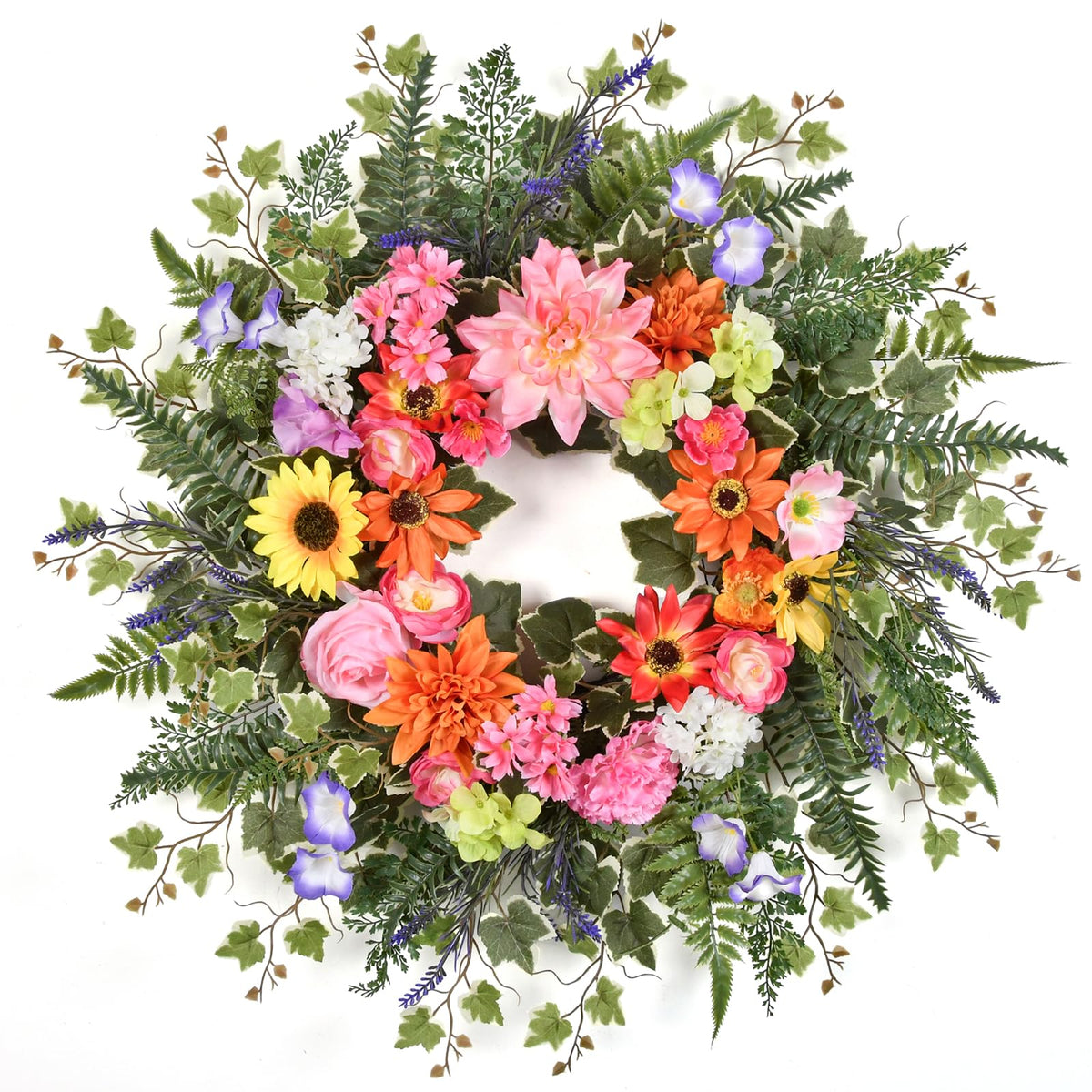 TechKen Spring Wreath on front door adds curb appeal with vibrant blossoms