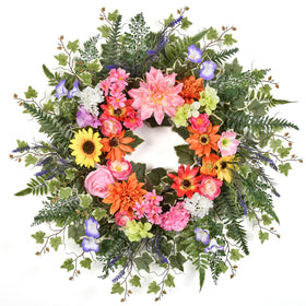 TechKen Spring Wreath on front door adds curb appeal with vibrant blossoms
