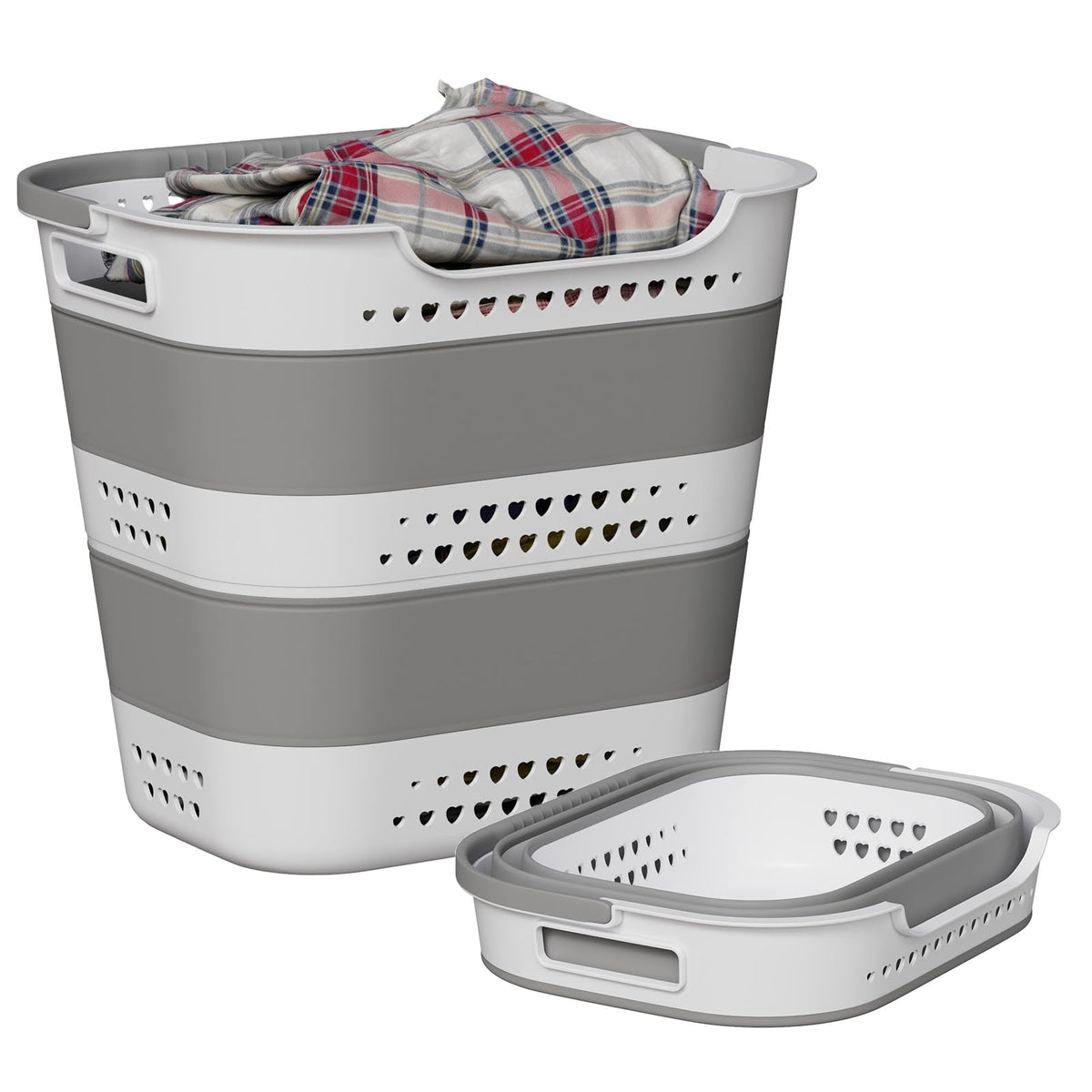 TechMilly collapsible laundry basket folded for space-saving storage.