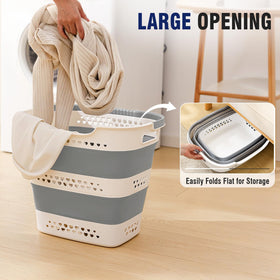 TechMilly collapsible laundry basket open wide for easy loading.