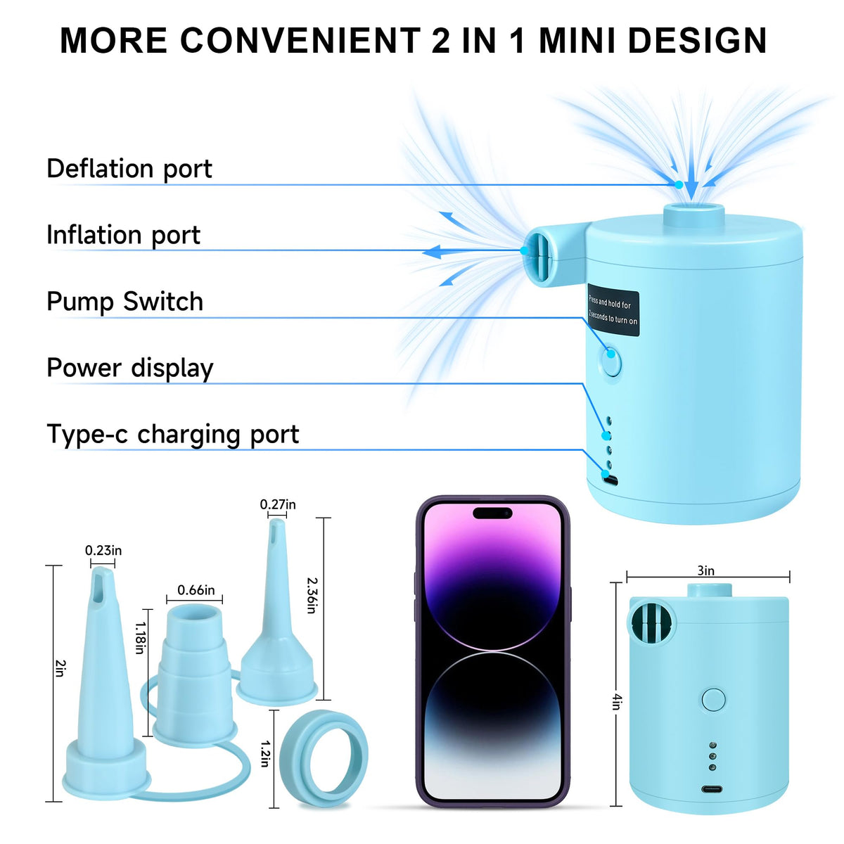 TECHSHARE air pump deflation feature speeds packing after use