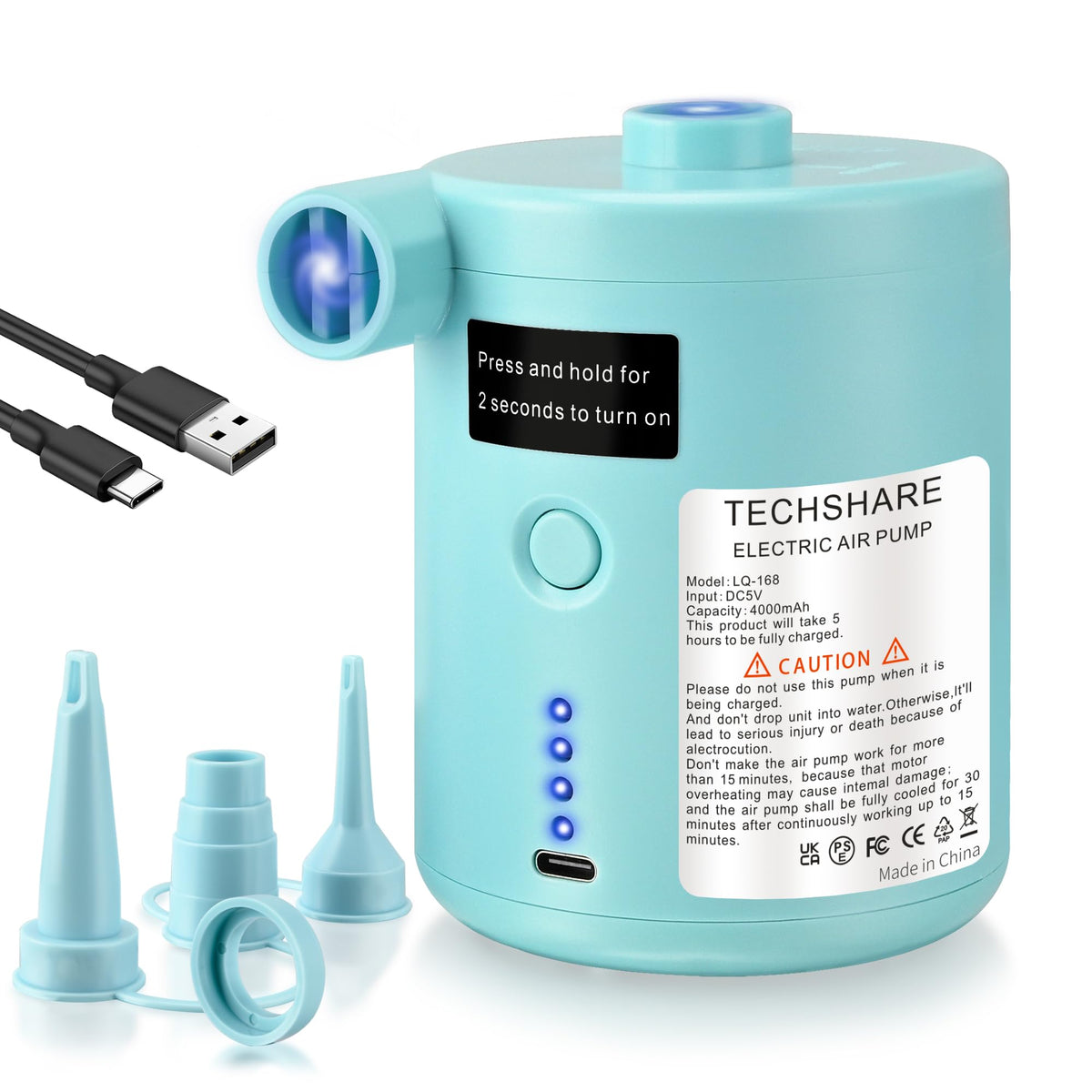 TECHSHARE air pump compact design enables easy travel and storage