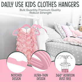 TechZoo 14-inch ultra slim kids hangers maximize closet space for outfits.