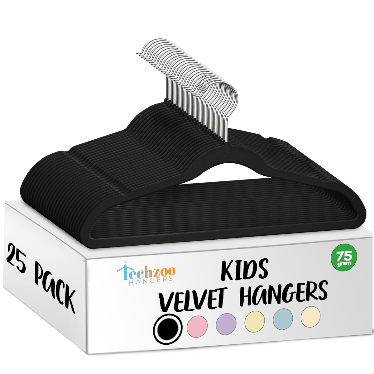 TechZoo 25 premium kids velvet hanger overview shows space-saving slim profile for compact closets.