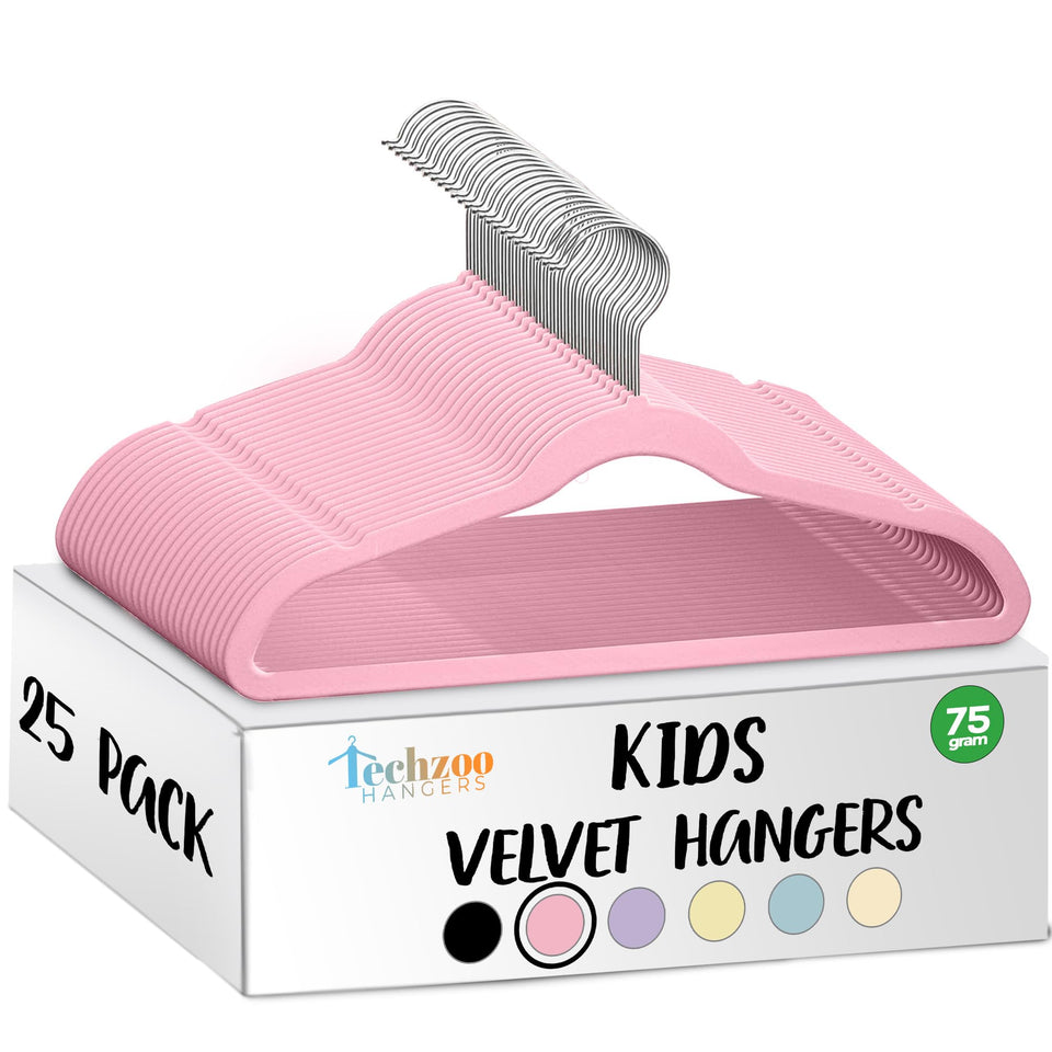 TechZoo 25 premium kids velvet hangers pack with slim profile prevent slipping.