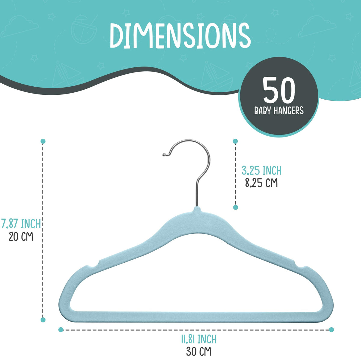 TechZoo 360-degree rotating hook on blue velvet baby hangers for easy access