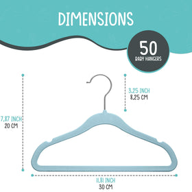 TechZoo 360-degree rotating hook on blue velvet baby hangers for easy access