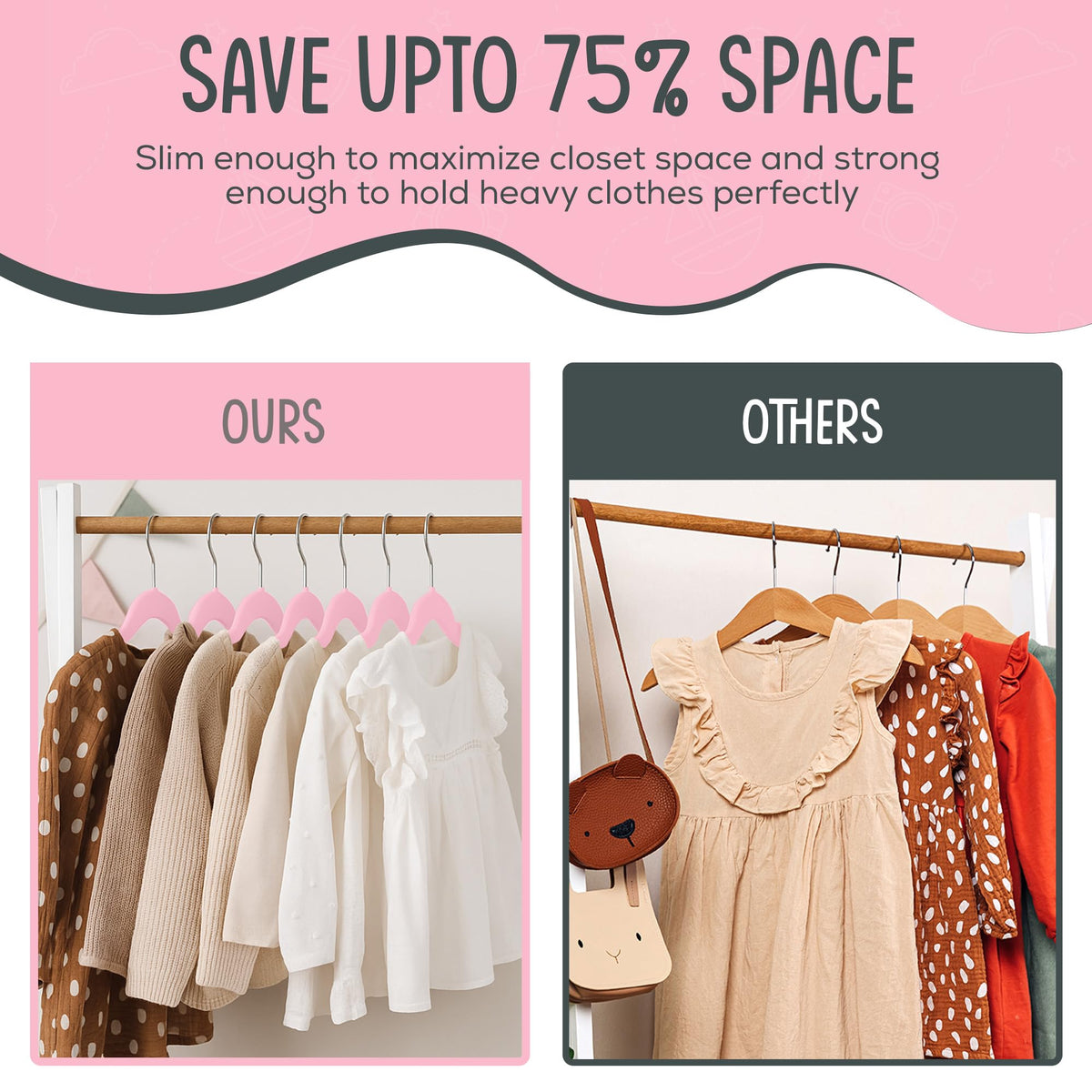 TechZoo 360-degree swivel hook adds easy access for kids’ wardrobe needs.