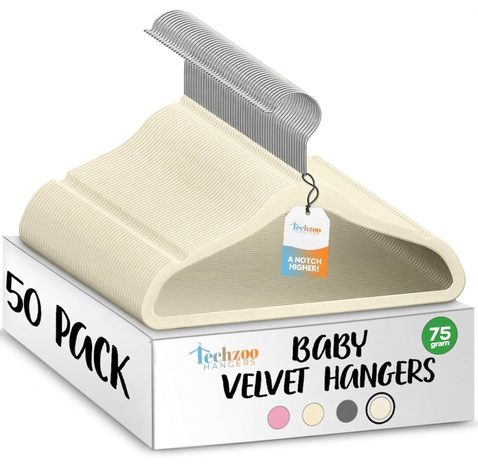 TechZoo 50 premium velvet hangers with slim 11.8-inch profile protects baby clothes.