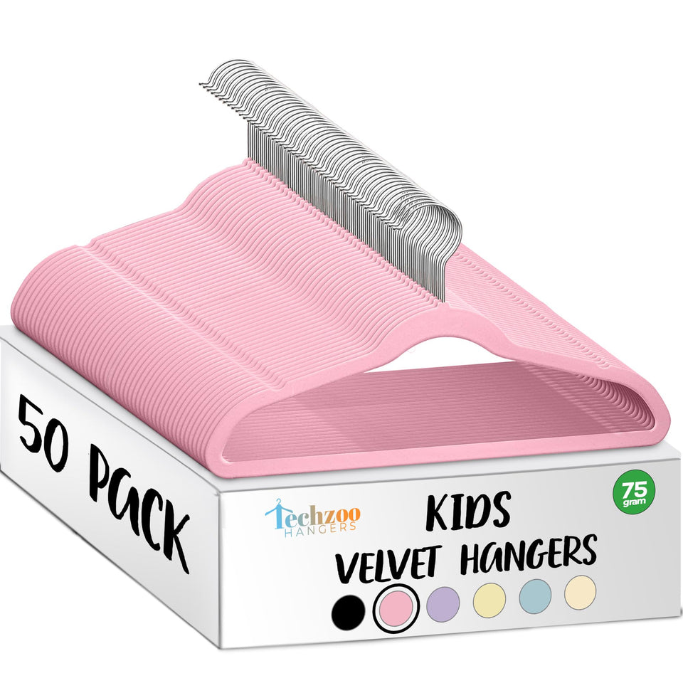 TechZoo 50 premium kids velvet hangers pack keeps clothes neat and non-slip.