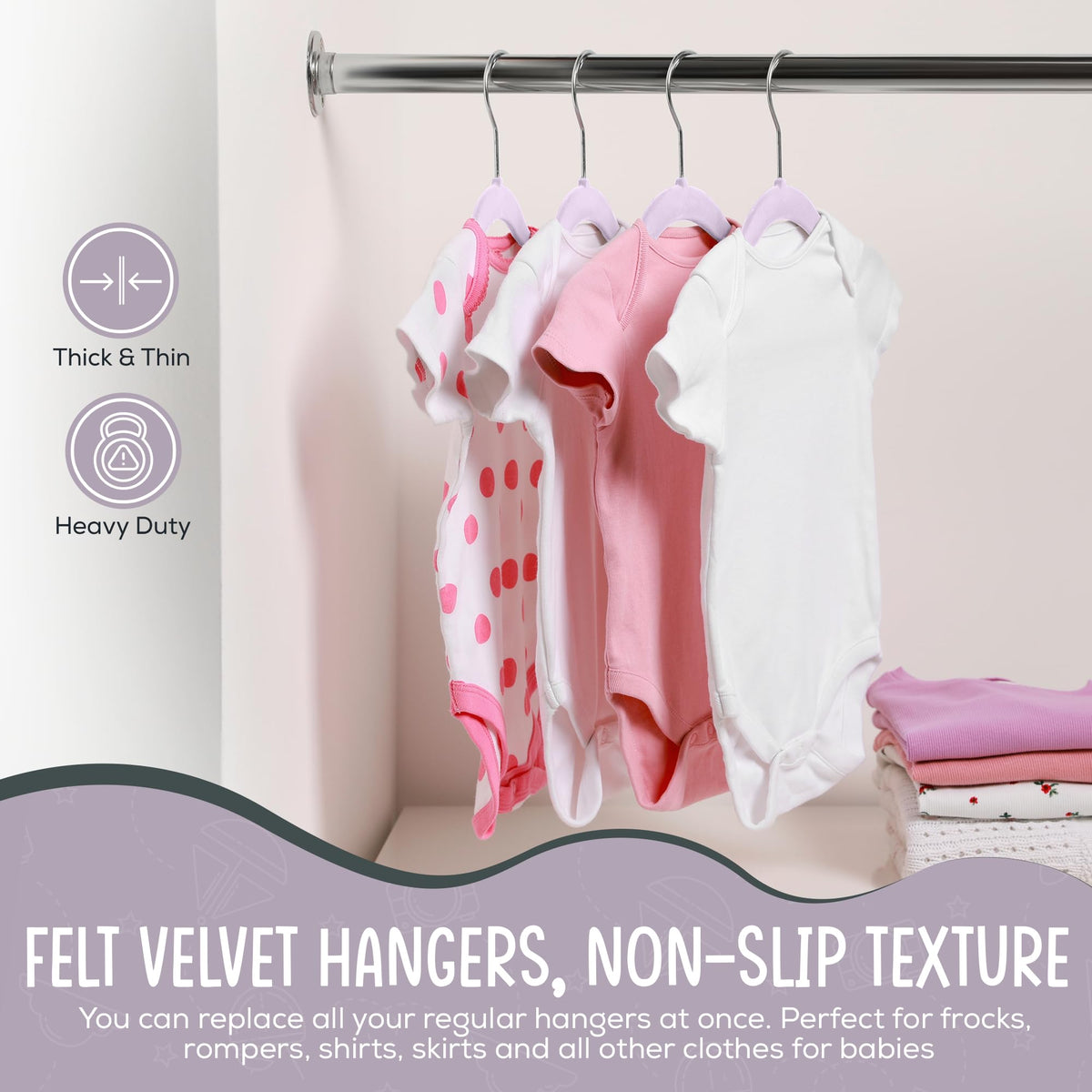 TechZoo ultra slim design saves closet space while supporting light baby clothes