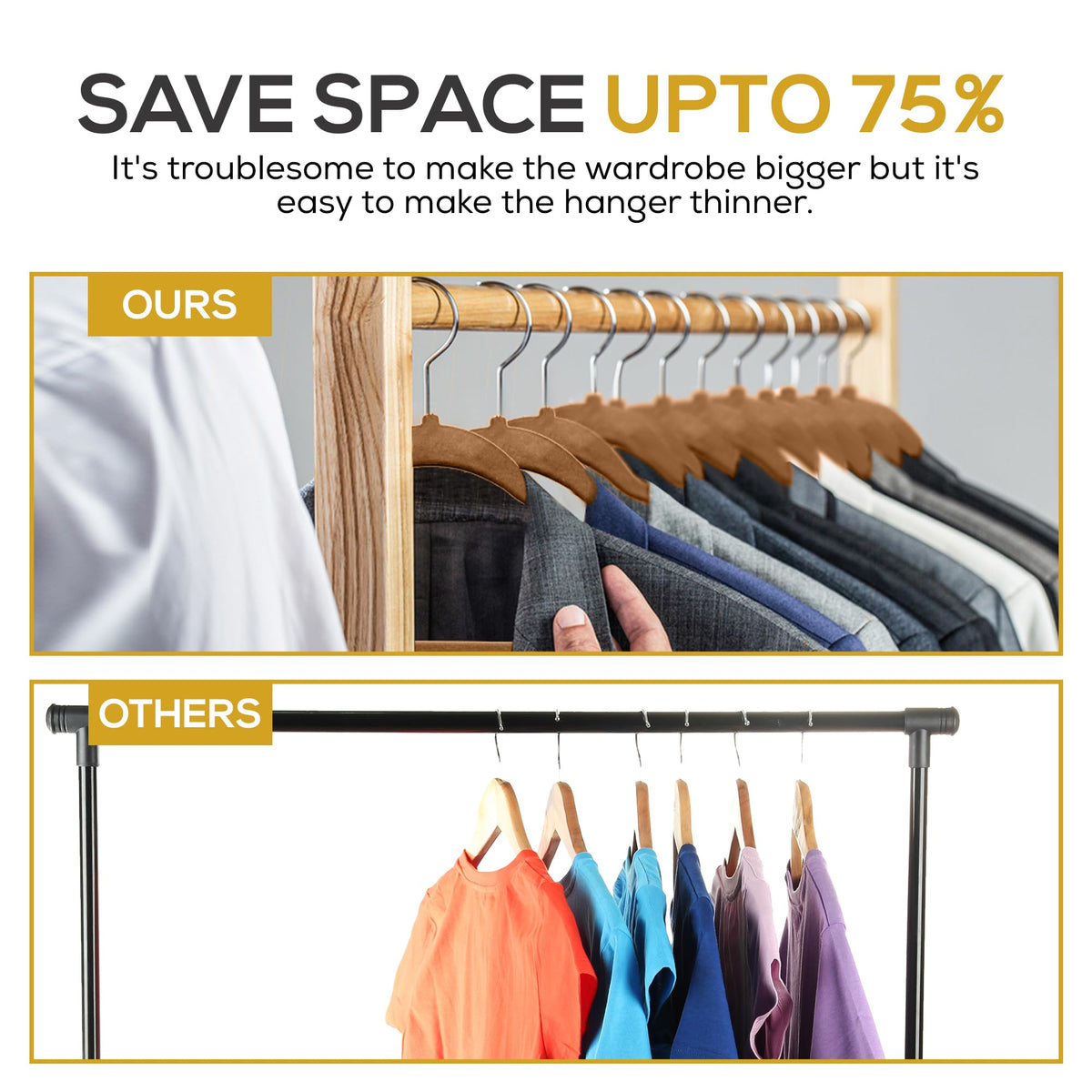 TechZoo bronze-finish velvet hangers for stylish closet organization.